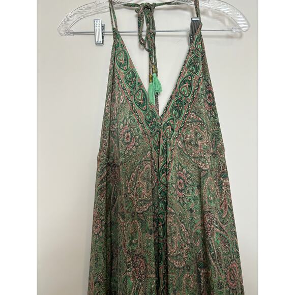 Karma Highway Maxi Dress Open Back OS Boho Sundress Green Spaghetti Straps - Picture 2 of 5